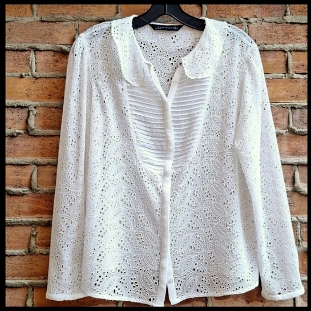Zara Eyelet Gorgette Taxido Blouse